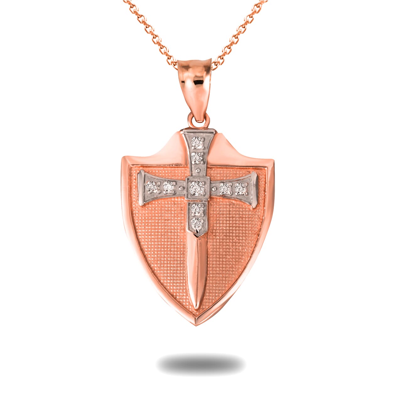 Two-Tone Gold Saint Michael Sword & Shield CZ Pendant Necklace, view 6
