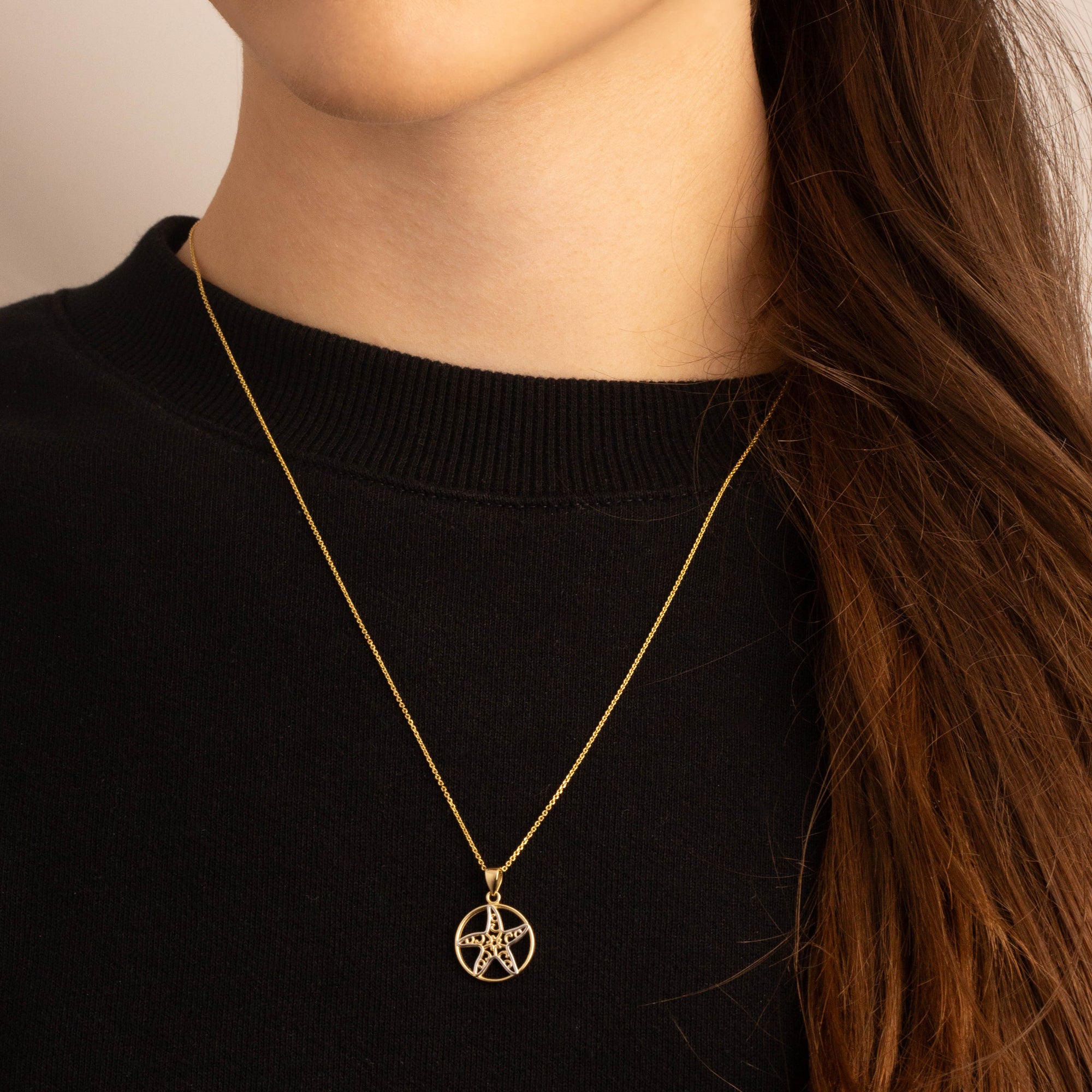 Two-Tone Gold Sea Starfish Pendant Necklace, view 2