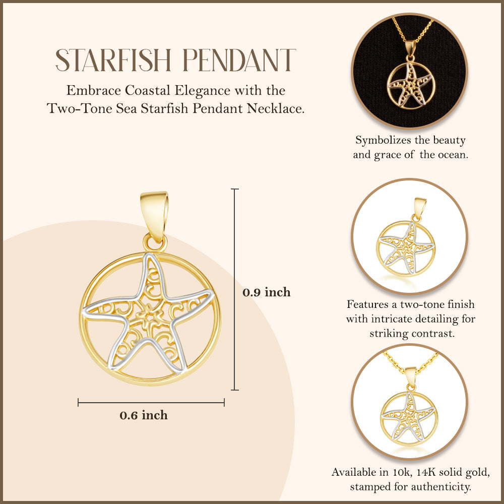 Two-Tone Gold Sea Starfish Pendant Necklace, view 3