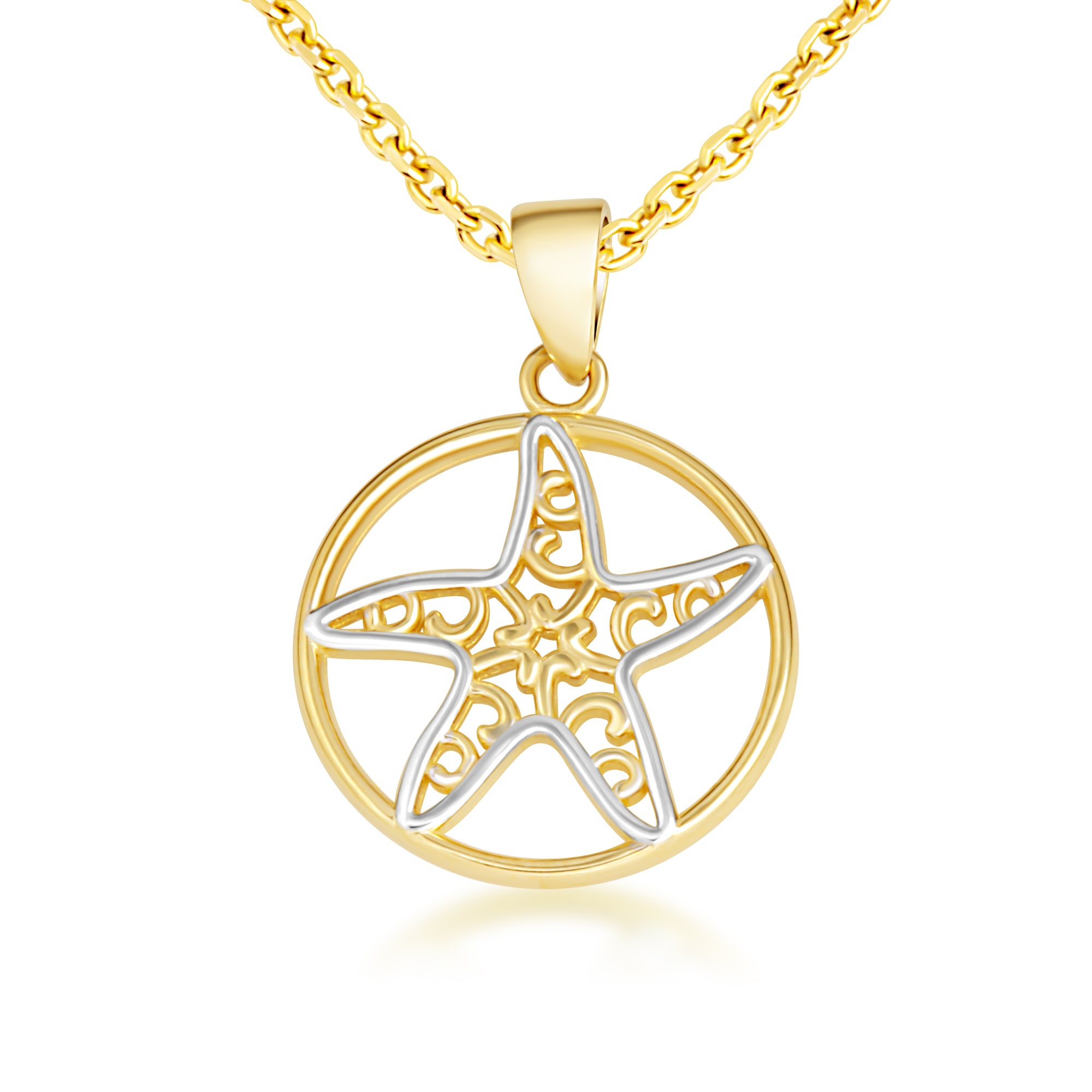 Two-Tone Gold Sea Starfish Pendant Necklace, view 4