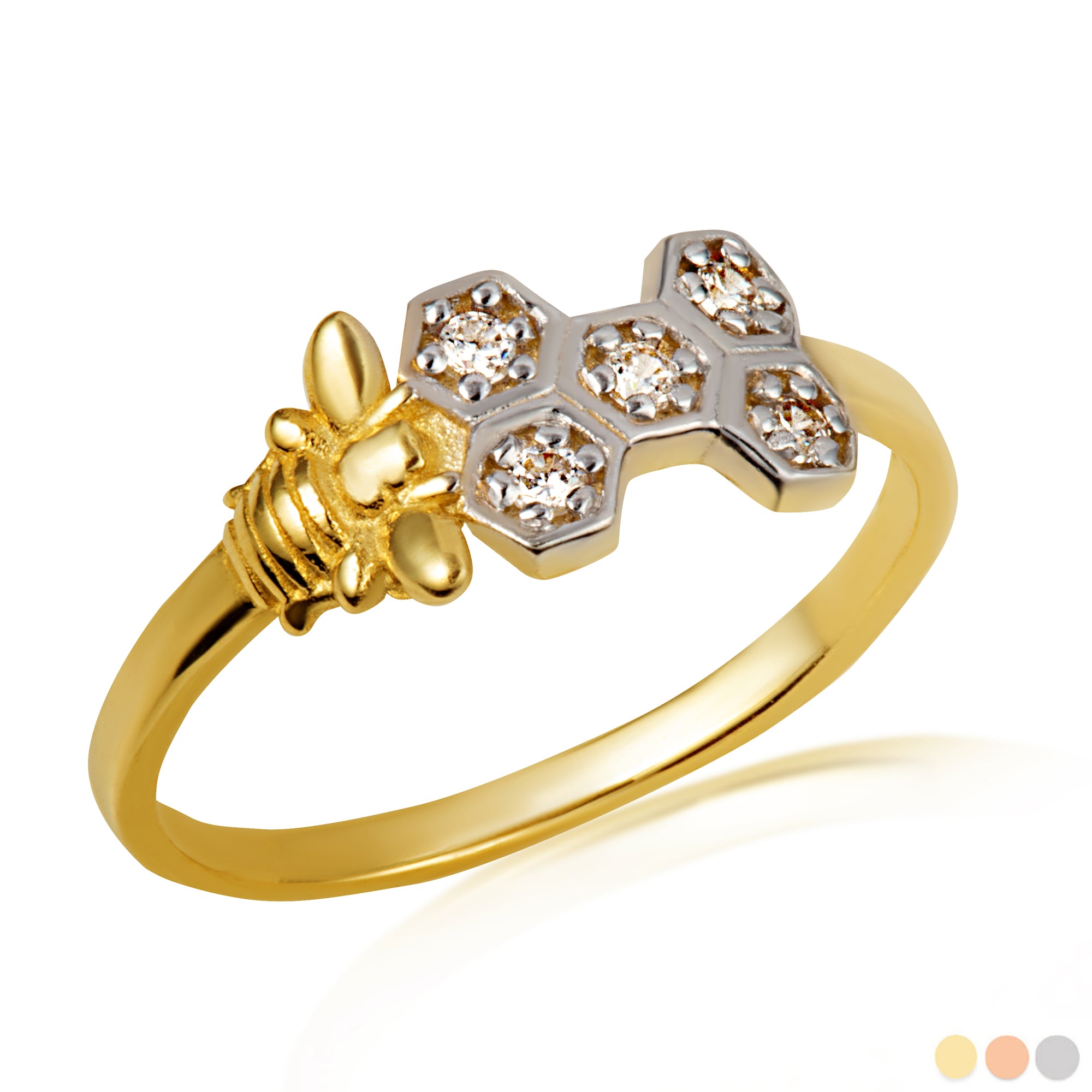 Two-Tone Gold Studded Honeycomb Bumble Bee Ring