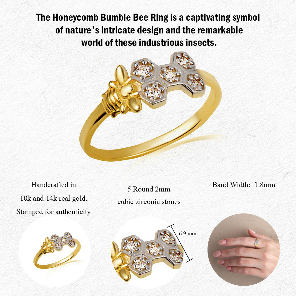 Two-Tone Gold Studded Honeycomb Bumble Bee Ring, view 3