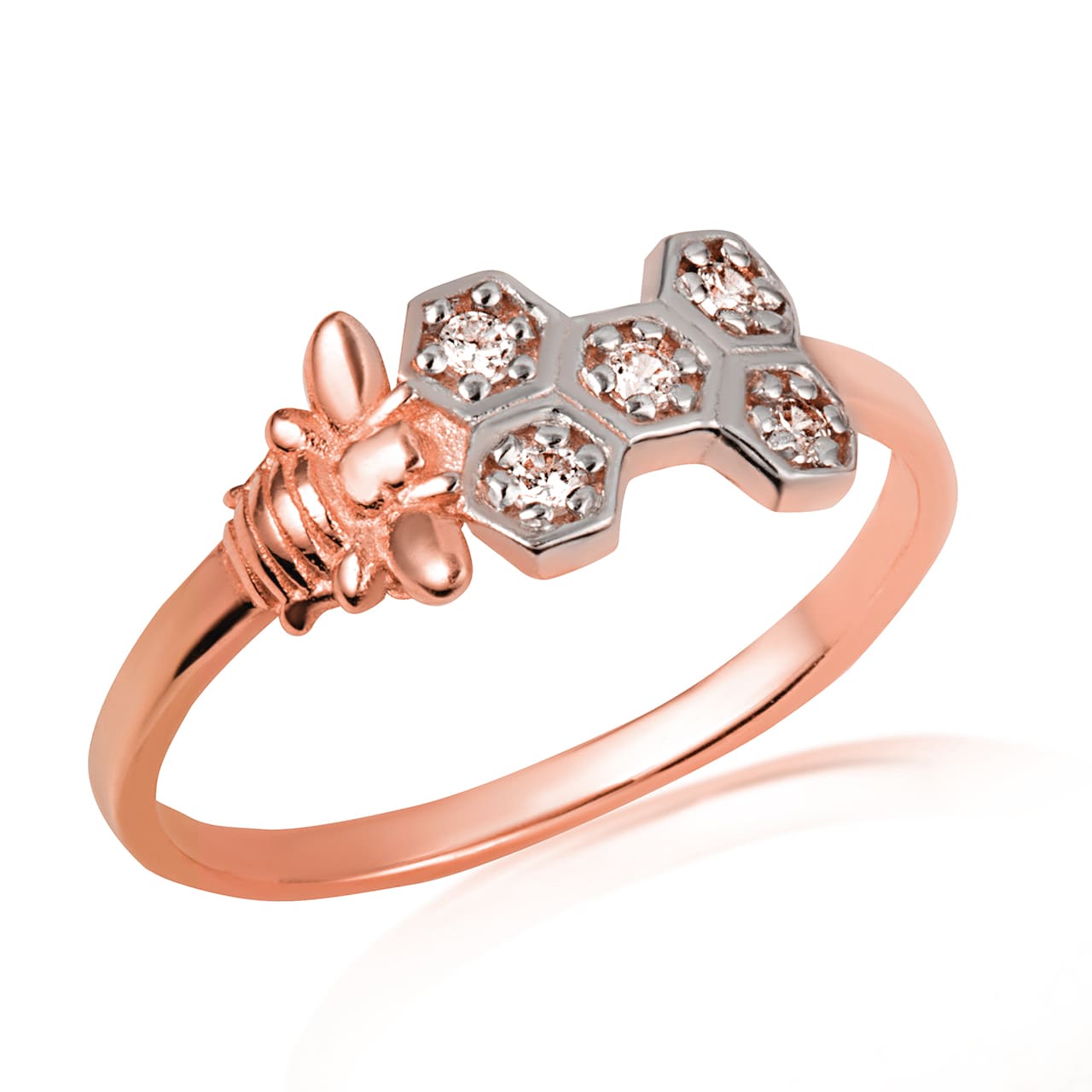 Two-Tone Gold Studded Honeycomb Bumble Bee Ring, view 4