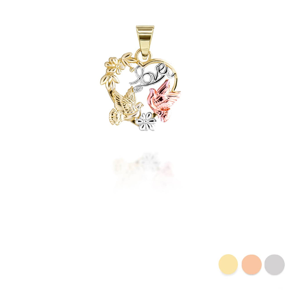 Two-Tone Love Birds Heart Pendant Necklace
