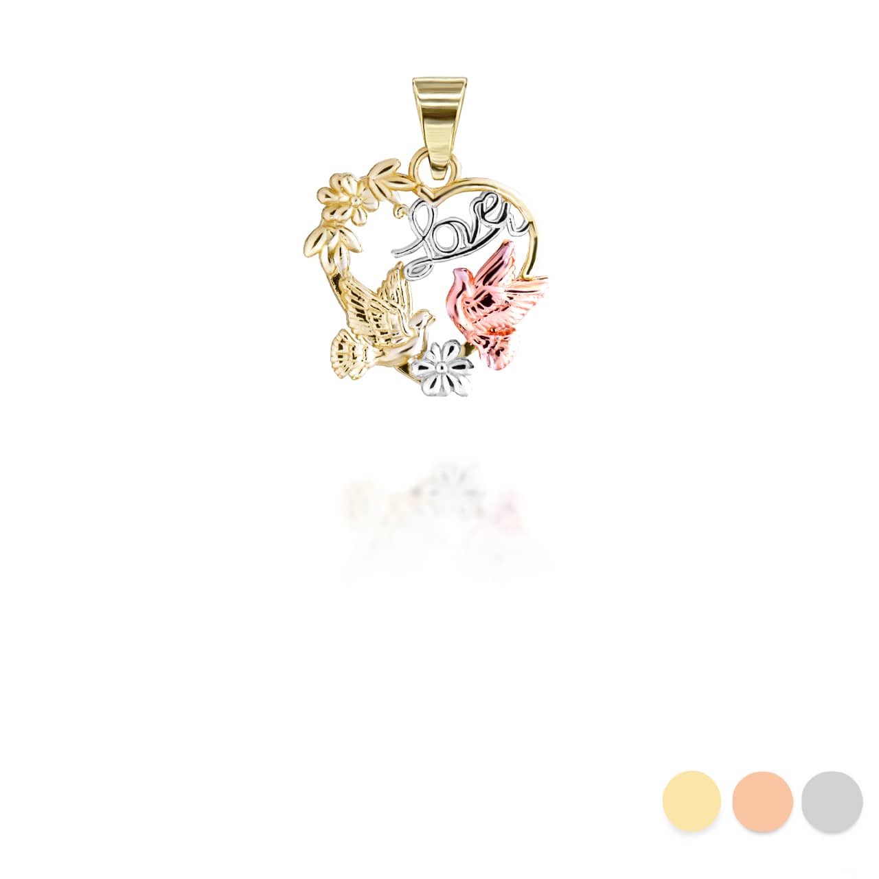 Two-Tone Love Birds Heart Pendant Necklace