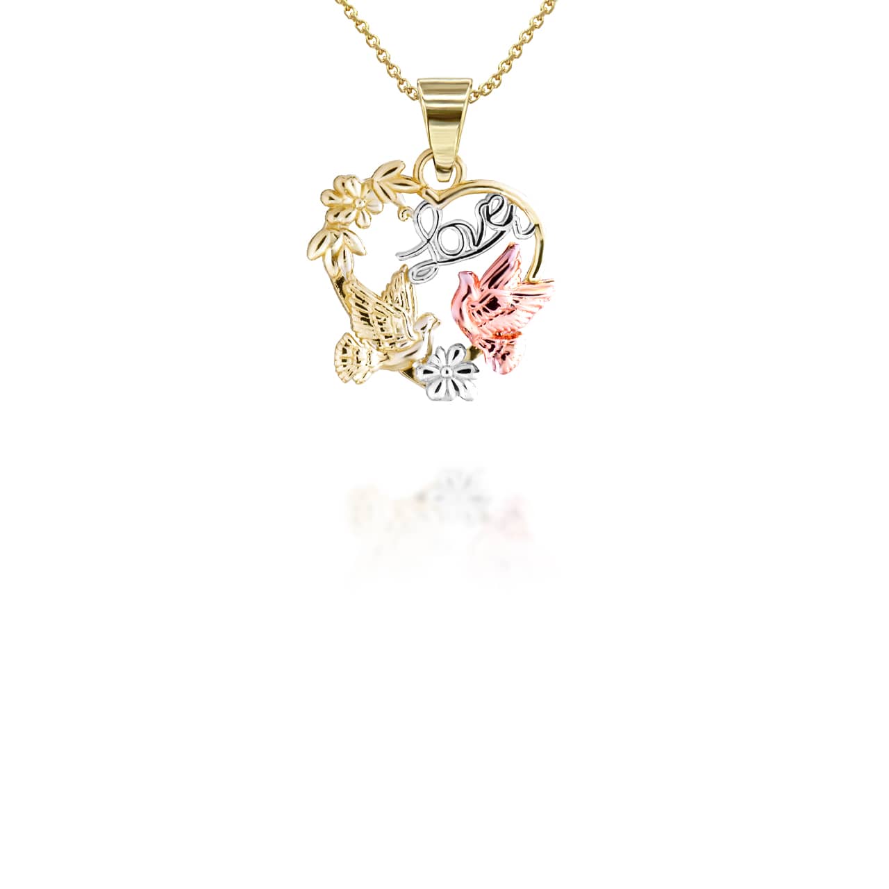 Two-Tone Love Birds Heart Pendant Necklace, view 4