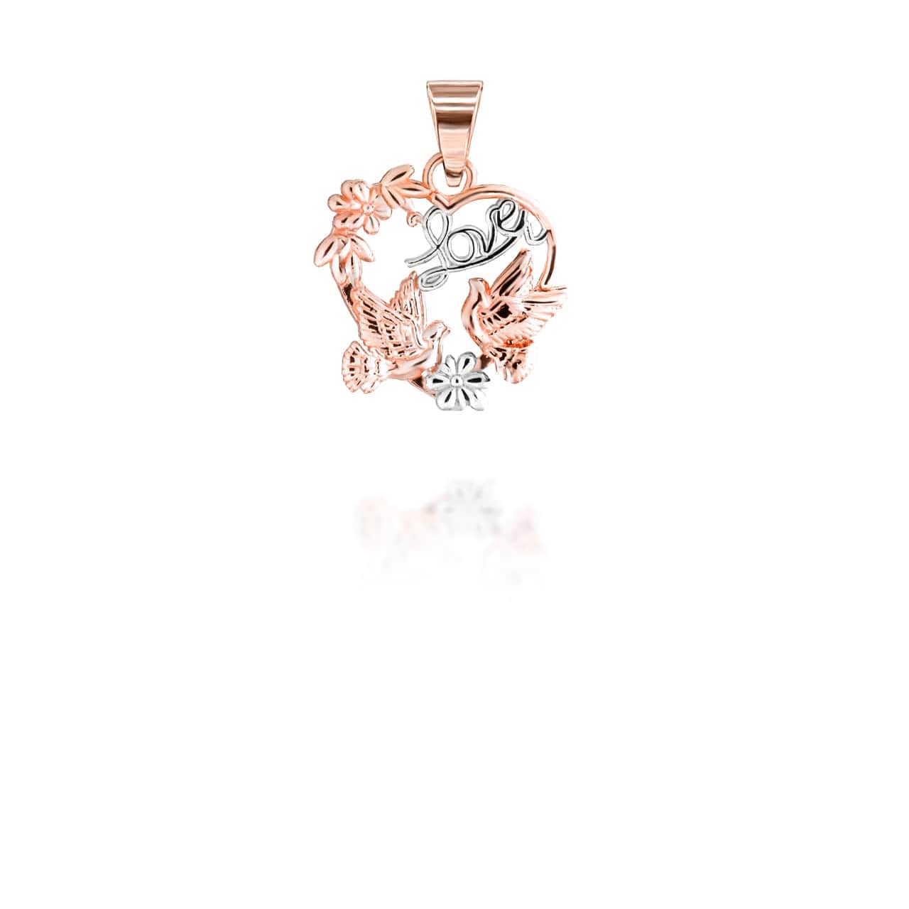 Two-Tone Love Birds Heart Pendant Necklace, view 5