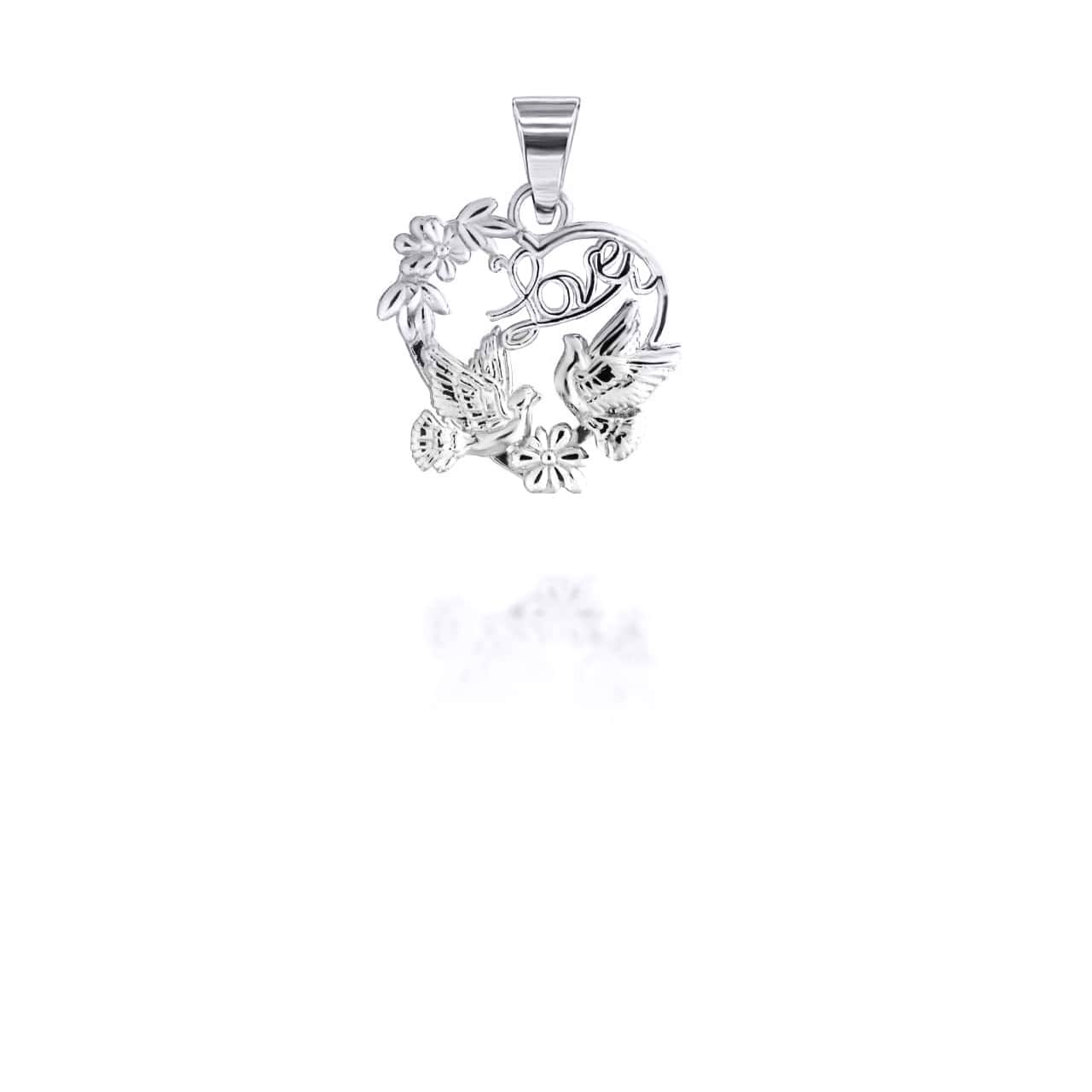Two-Tone Love Birds Heart Pendant Necklace, view 7