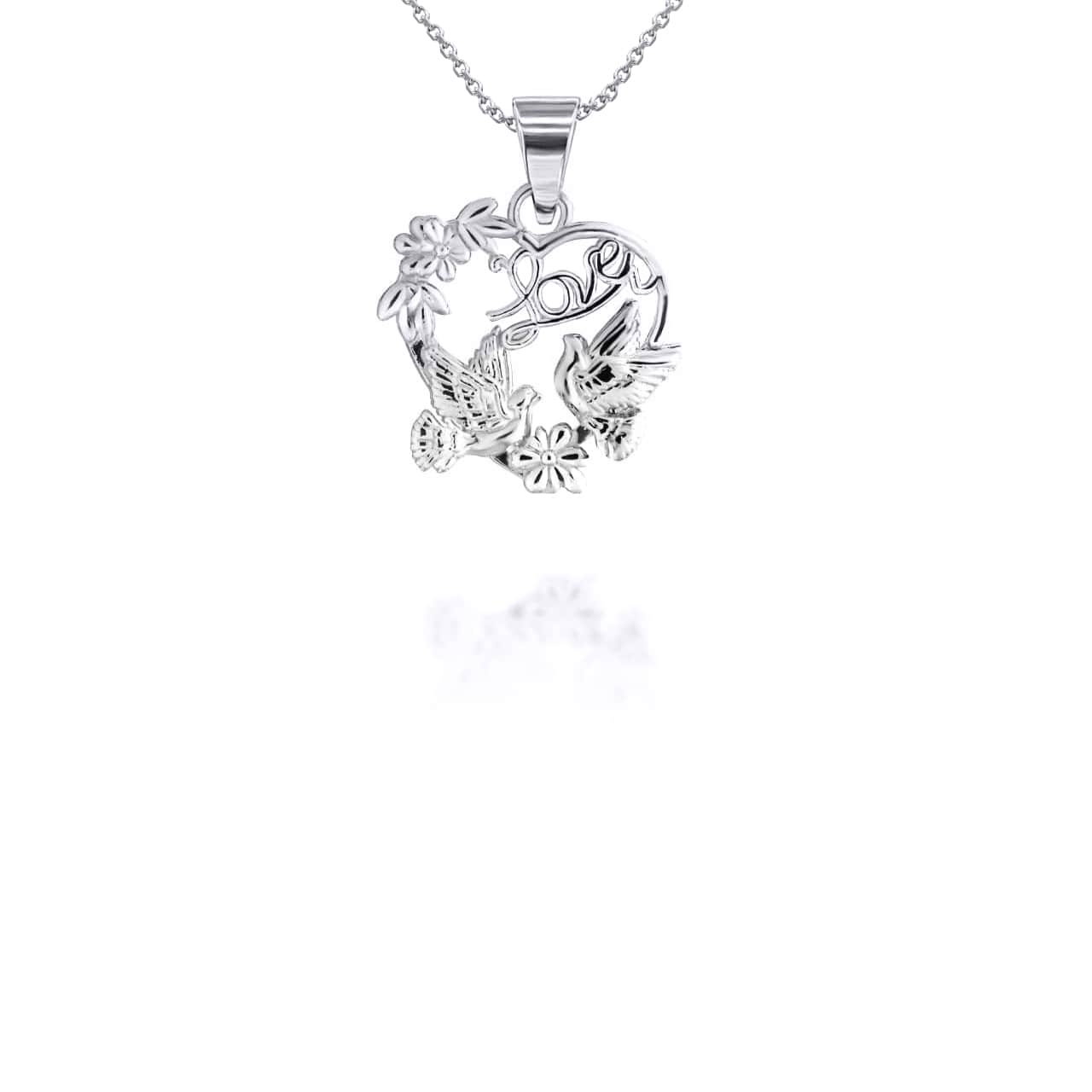 Two-Tone Love Birds Heart Pendant Necklace, view 8