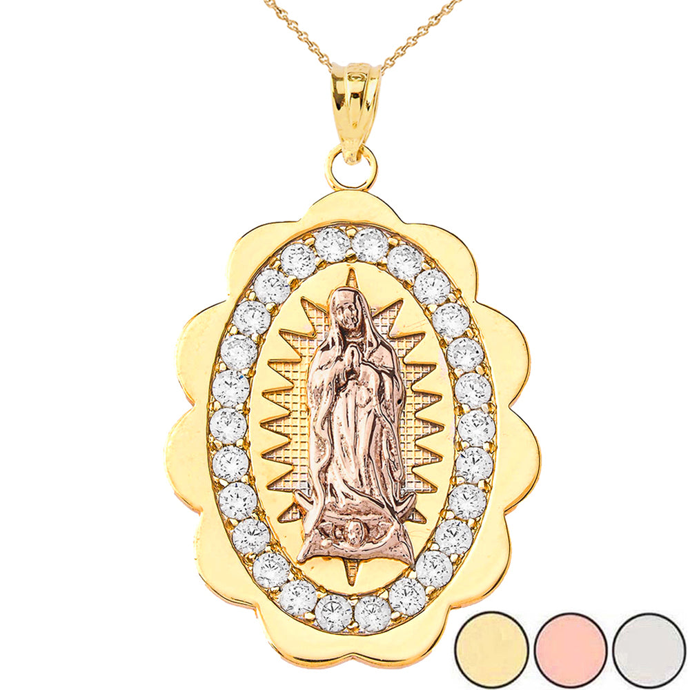 Two-Tone Our Lady of Guadalupe Pendant Necklace in Gold (Yellow/Rose/White) (S/M/L)