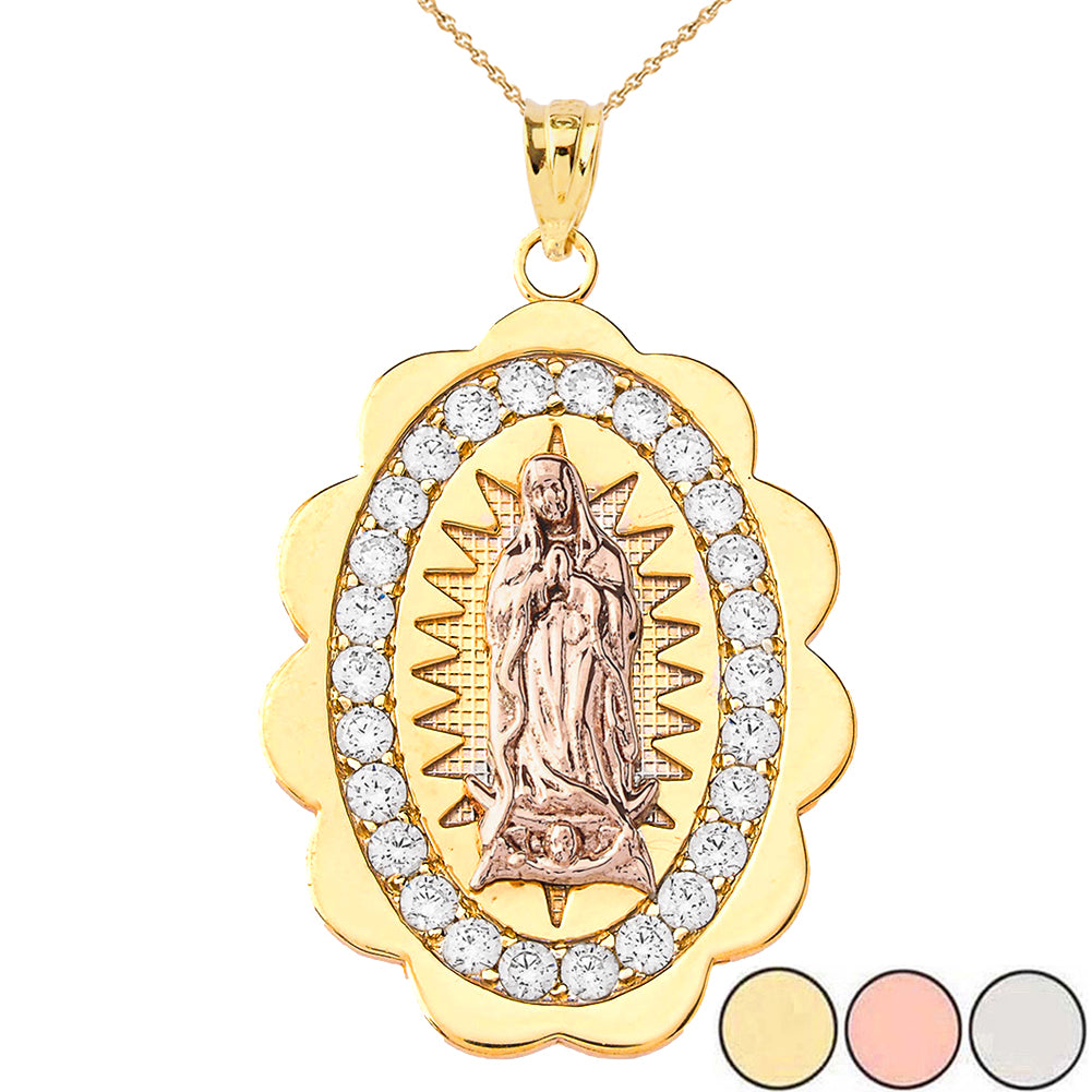 Two-Tone Our Lady of Guadalupe Pendant Necklace in Gold (Yellow/Rose/White) (S/M/L)
