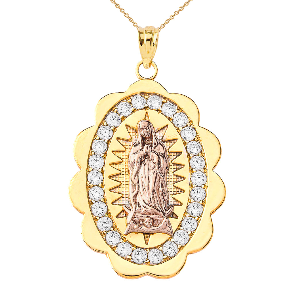 Two-Tone Our Lady of Guadalupe Pendant Necklace in Gold (Yellow/Rose/White) (S/M/L), view 2