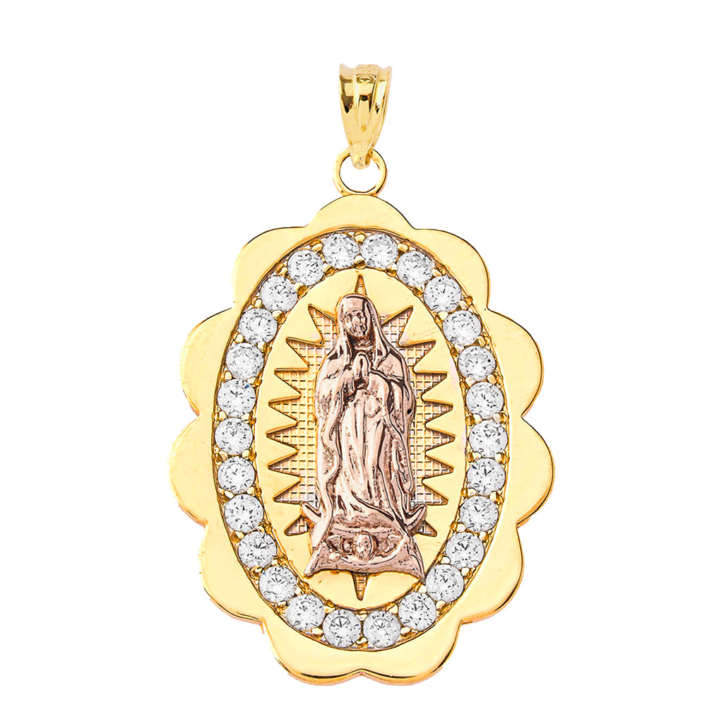 Two-Tone Our Lady of Guadalupe Pendant Necklace in Gold (Yellow/Rose/White) (S/M/L), view 3