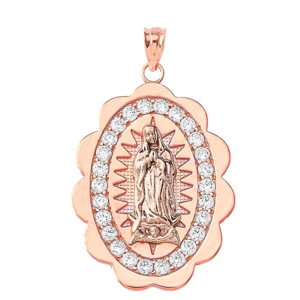 Two-Tone Our Lady of Guadalupe Pendant Necklace in Gold (Yellow/Rose/White) (S/M/L), view 5