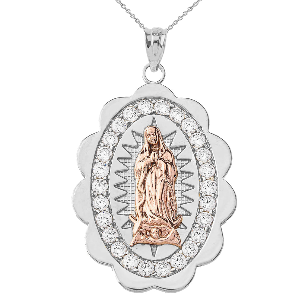 Two-Tone Our Lady of Guadalupe Pendant Necklace in Gold (Yellow/Rose/White) (S/M/L), view 6