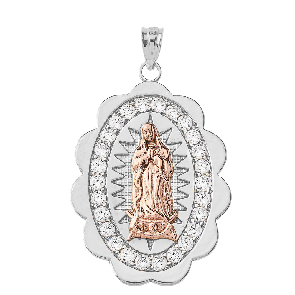 Two-Tone Our Lady of Guadalupe Pendant Necklace in Gold (Yellow/Rose/White) (S/M/L), view 7
