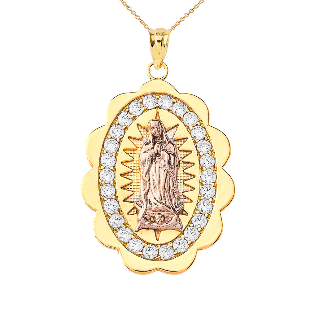 Two-Tone Our Lady of Guadalupe Pendant Necklace in Gold (Yellow/Rose/White) (S/M/L), view 8