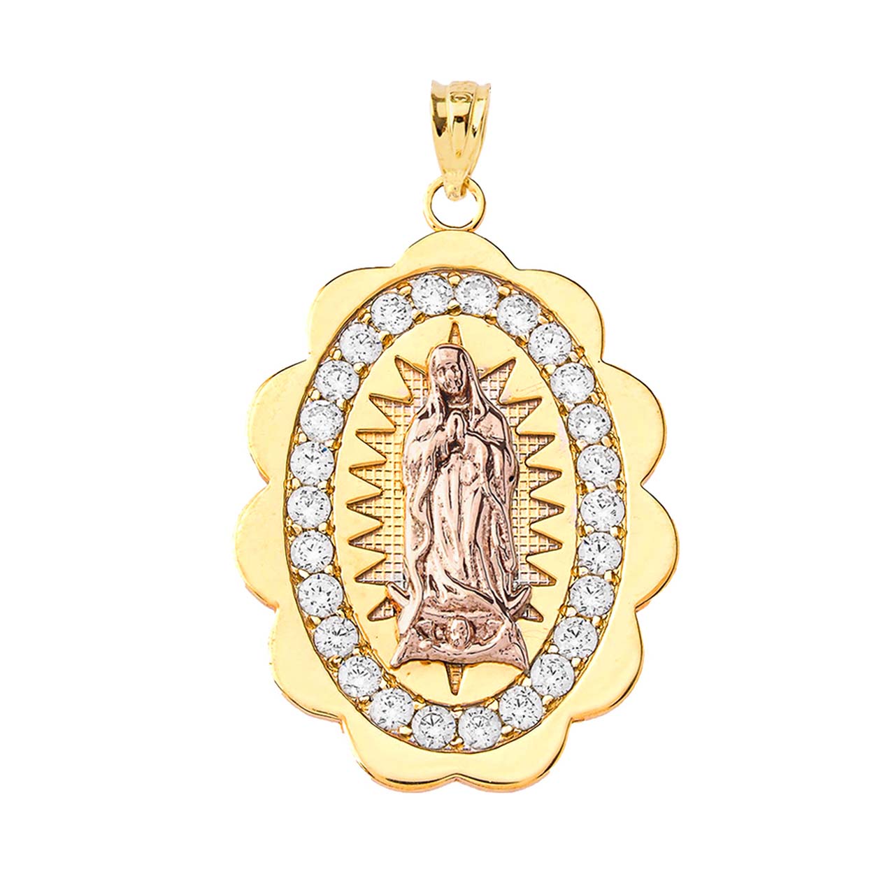 Two-Tone Our Lady of Guadalupe Pendant Necklace in Gold (Yellow/Rose/White) (S/M/L), view 9