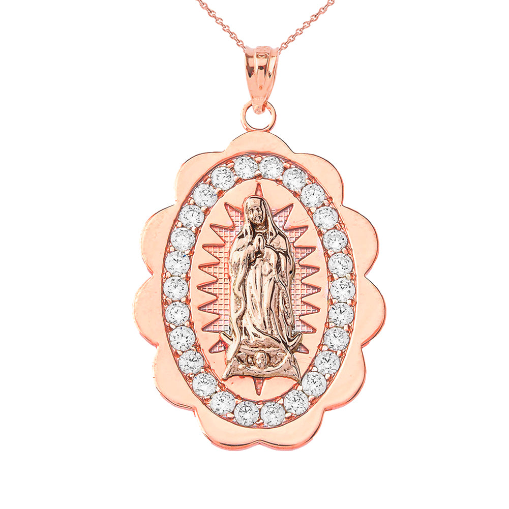 Two-Tone Our Lady of Guadalupe Pendant Necklace in Gold (Yellow/Rose/White) (S/M/L), view 10