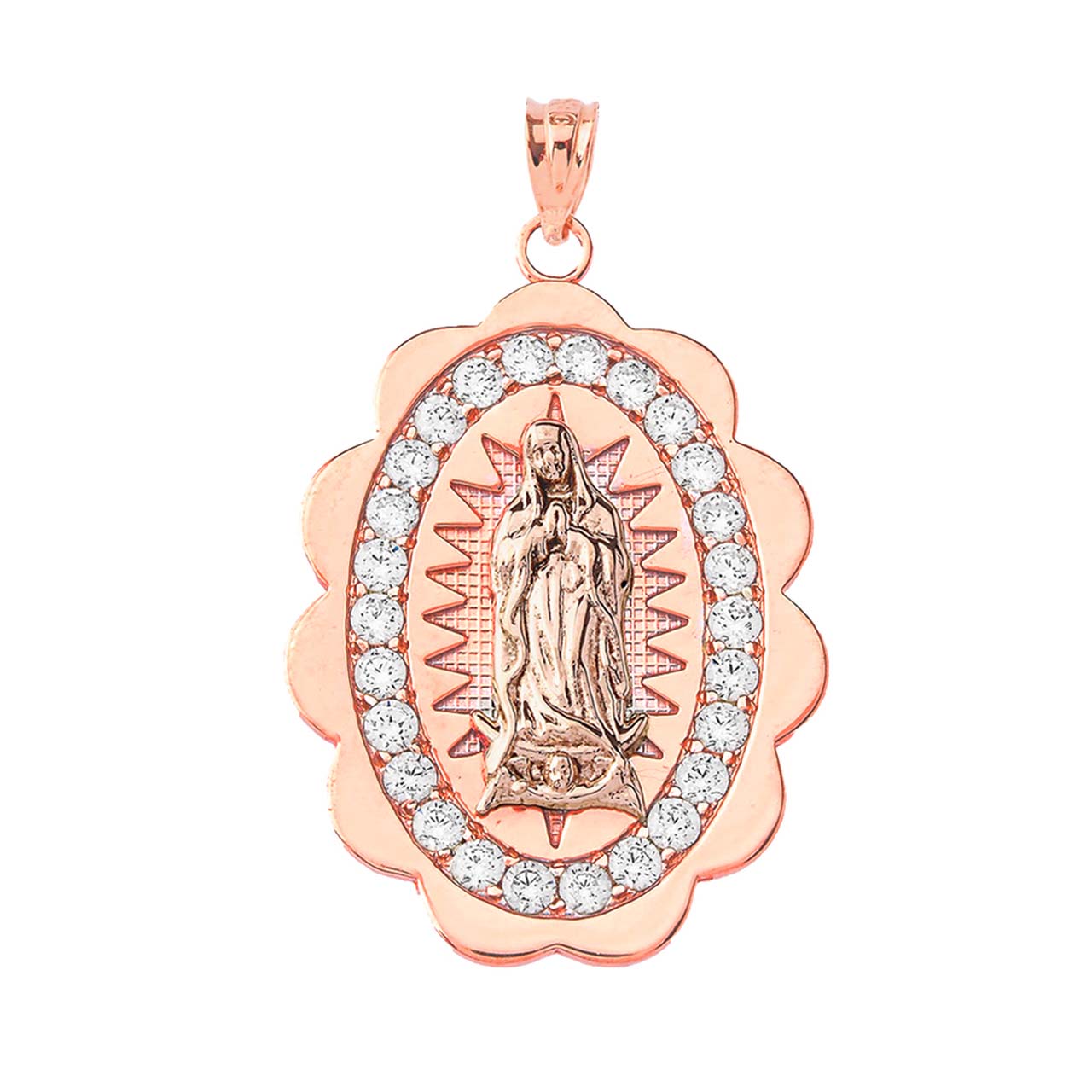 Two-Tone Our Lady of Guadalupe Pendant Necklace in Gold (Yellow/Rose/White) (S/M/L), view 11