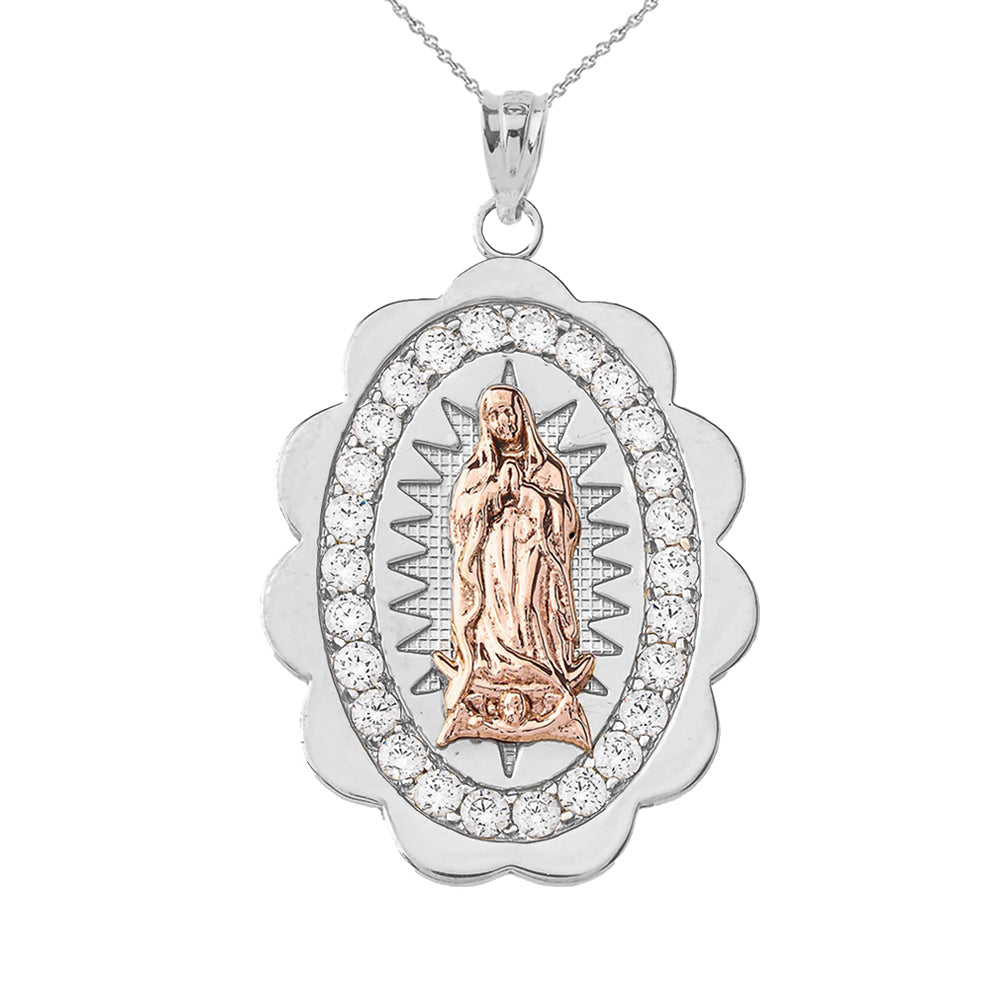 Two-Tone Our Lady of Guadalupe Pendant Necklace in Gold (Yellow/Rose/White) (S/M/L), view 12