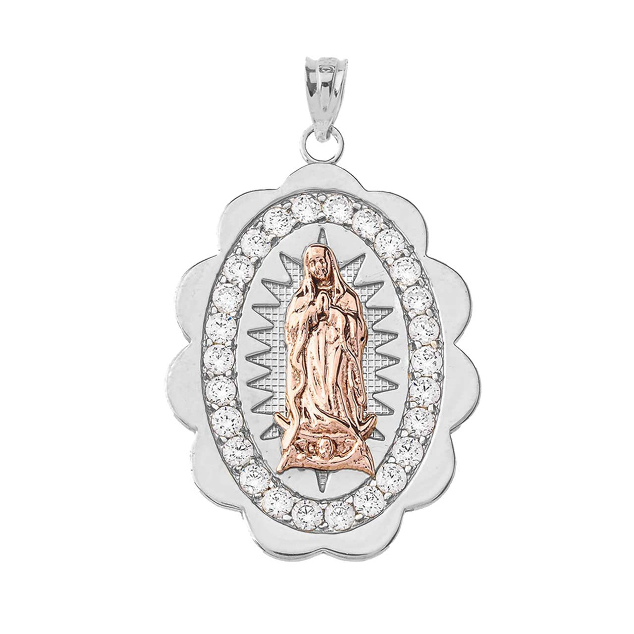 Two-Tone Our Lady of Guadalupe Pendant Necklace in Gold (Yellow/Rose/White) (S/M/L), view 13