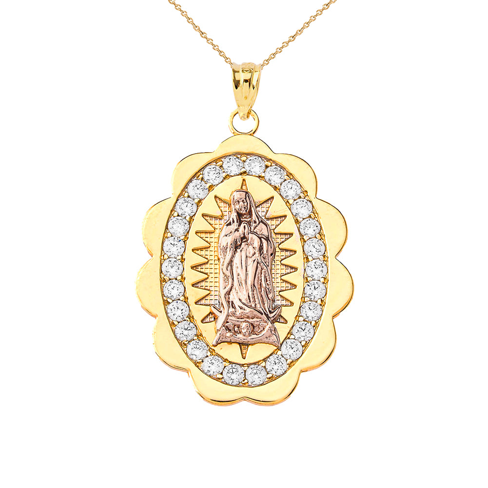 Two-Tone Our Lady of Guadalupe Pendant Necklace in Gold (Yellow/Rose/White) (S/M/L), view 14