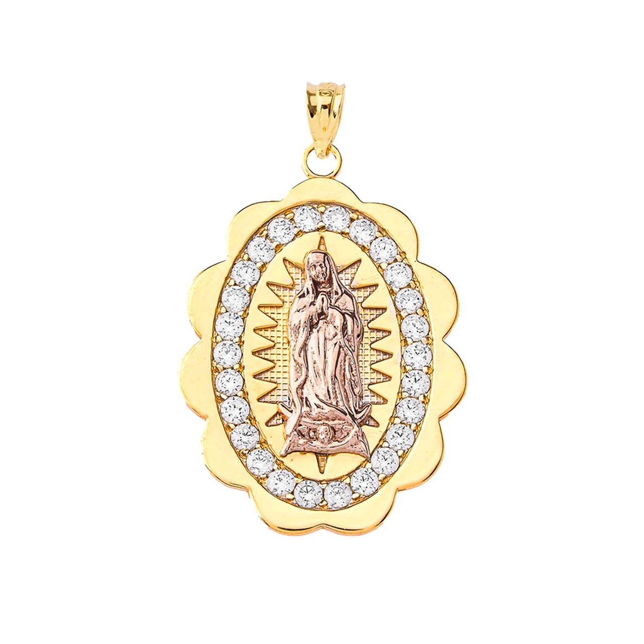 Two-Tone Our Lady of Guadalupe Pendant Necklace in Gold (Yellow/Rose/White) (S/M/L), view 15