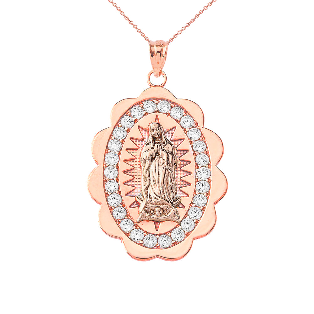 Two-Tone Our Lady of Guadalupe Pendant Necklace in Gold (Yellow/Rose/White) (S/M/L), view 16