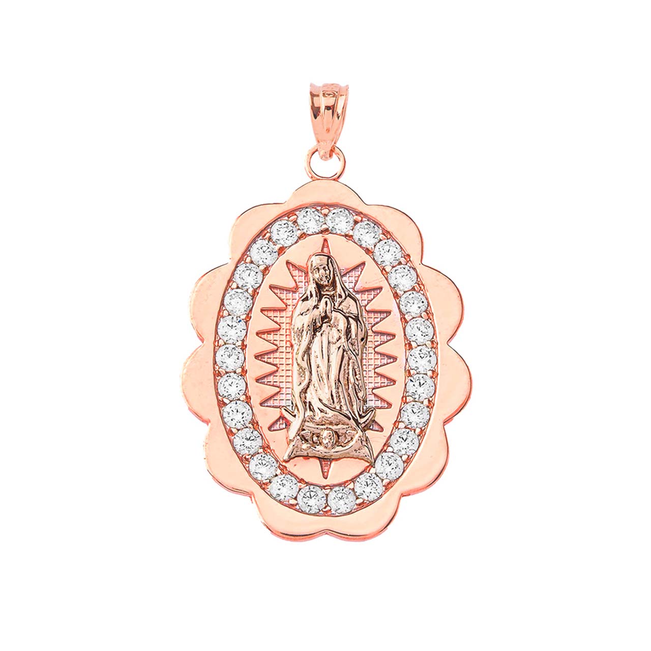 Two-Tone Our Lady of Guadalupe Pendant Necklace in Gold (Yellow/Rose/White) (S/M/L), view 17