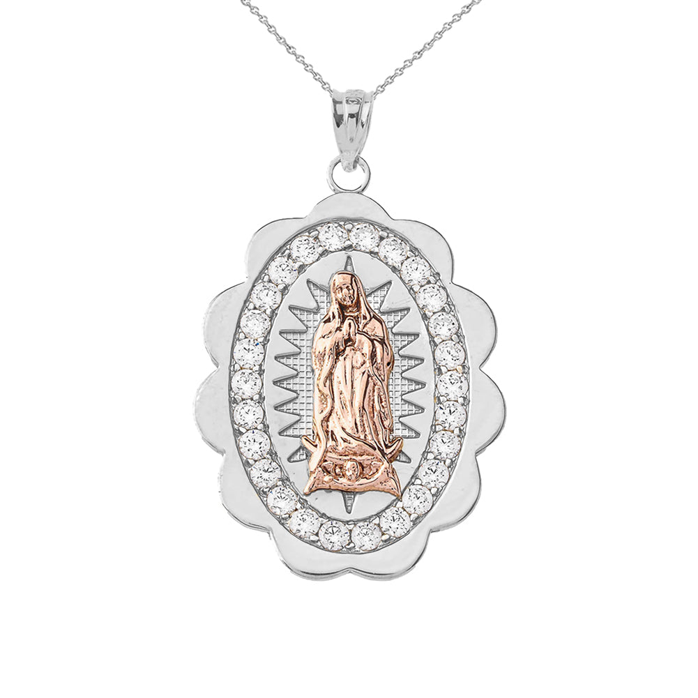 Two-Tone Our Lady of Guadalupe Pendant Necklace in Gold (Yellow/Rose/White) (S/M/L), view 18