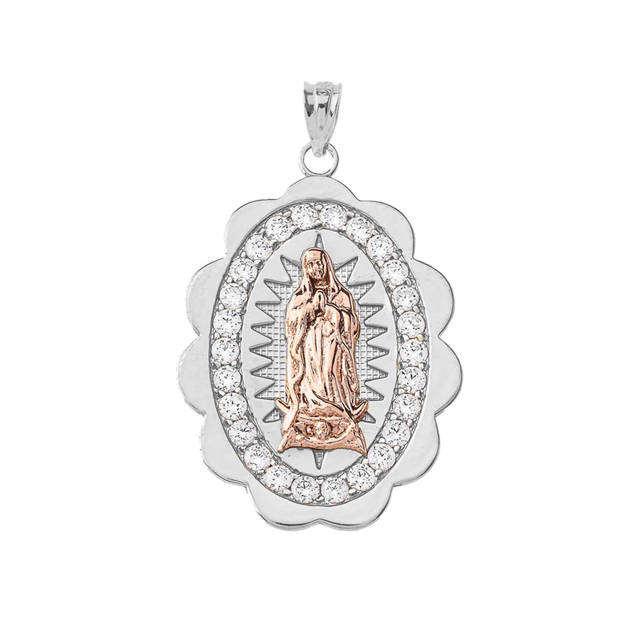 Two-Tone Our Lady of Guadalupe Pendant Necklace in Gold (Yellow/Rose/White) (S/M/L), view 19