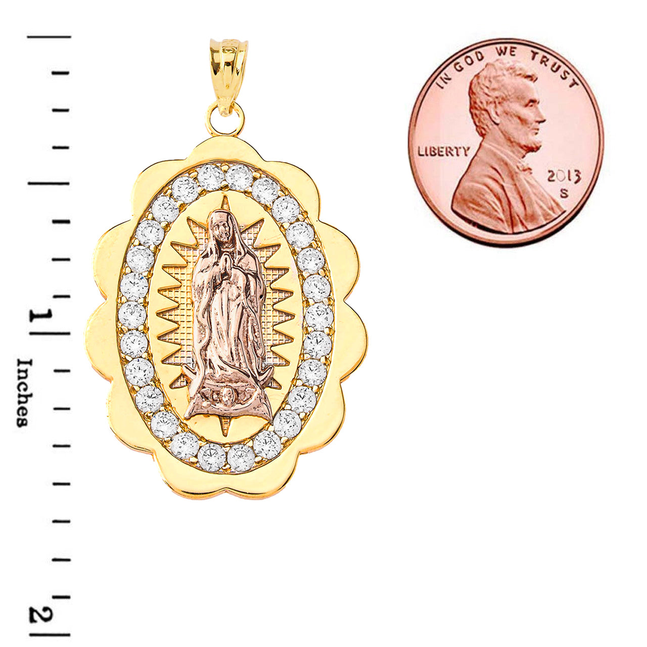 Two-Tone Our Lady of Guadalupe Pendant Necklace in Gold (Yellow/Rose/White) (S/M/L), view 20