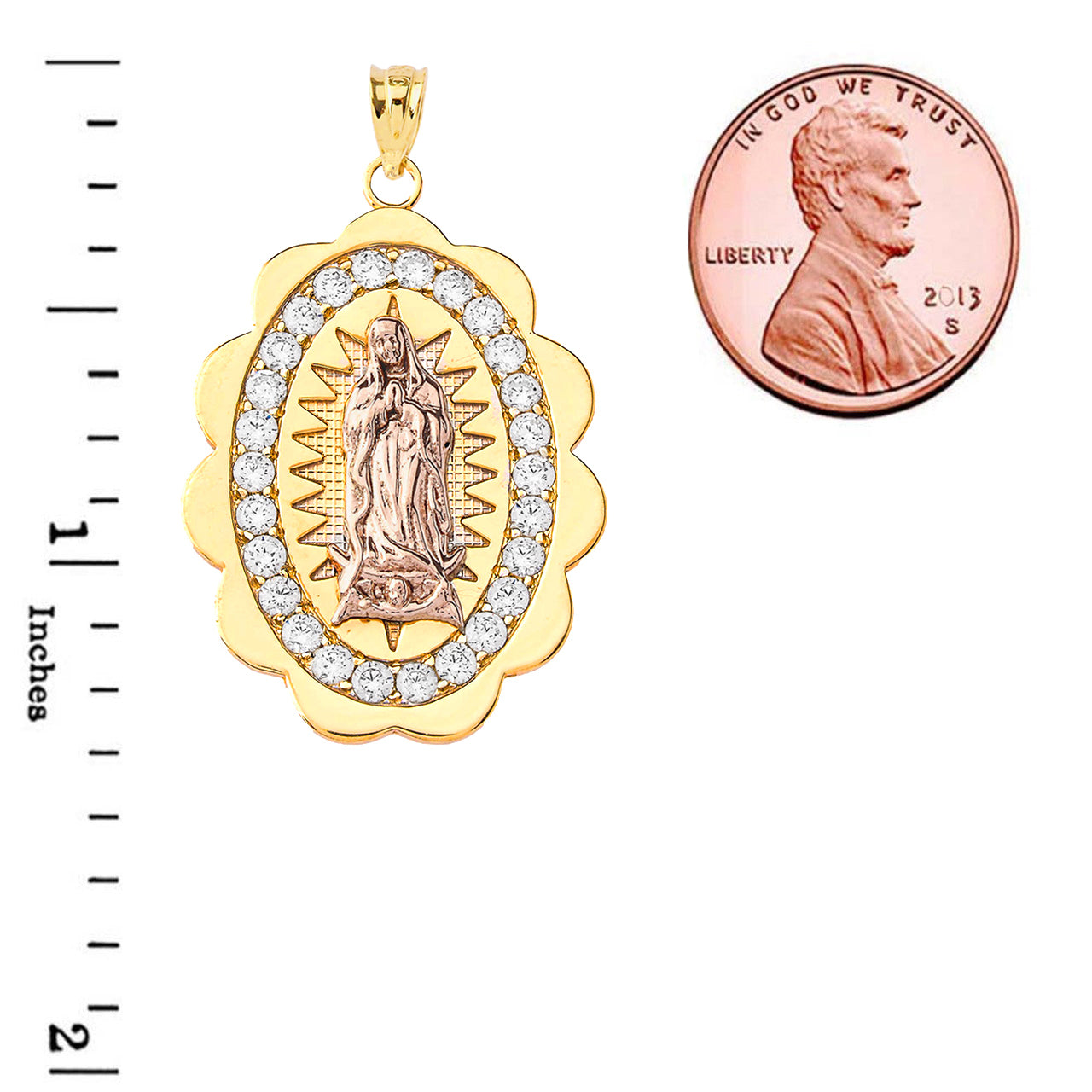 Two-Tone Our Lady of Guadalupe Pendant Necklace in Gold (Yellow/Rose/White) (S/M/L), view 21