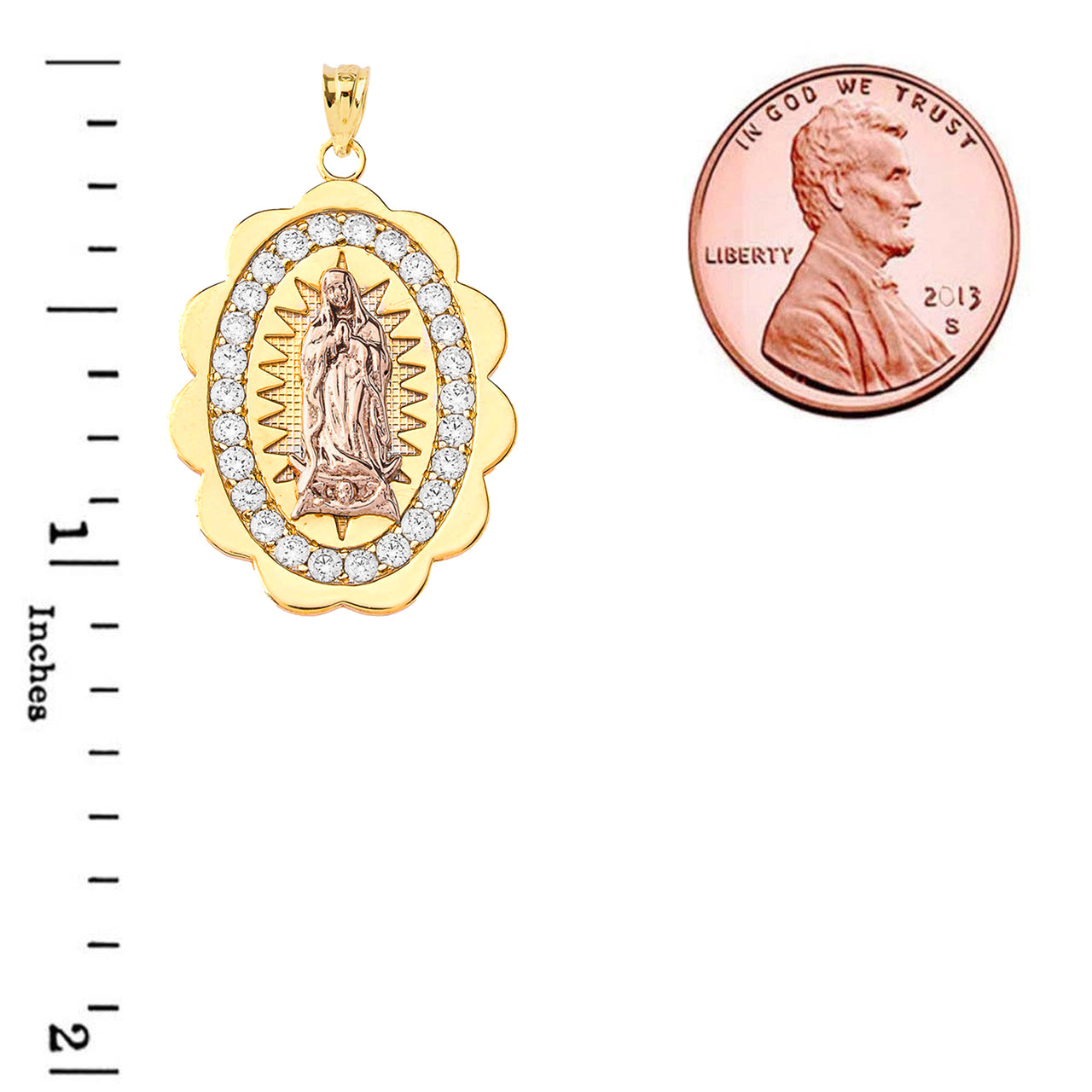 Two-Tone Our Lady of Guadalupe Pendant Necklace in Gold (Yellow/Rose/White) (S/M/L), view 22