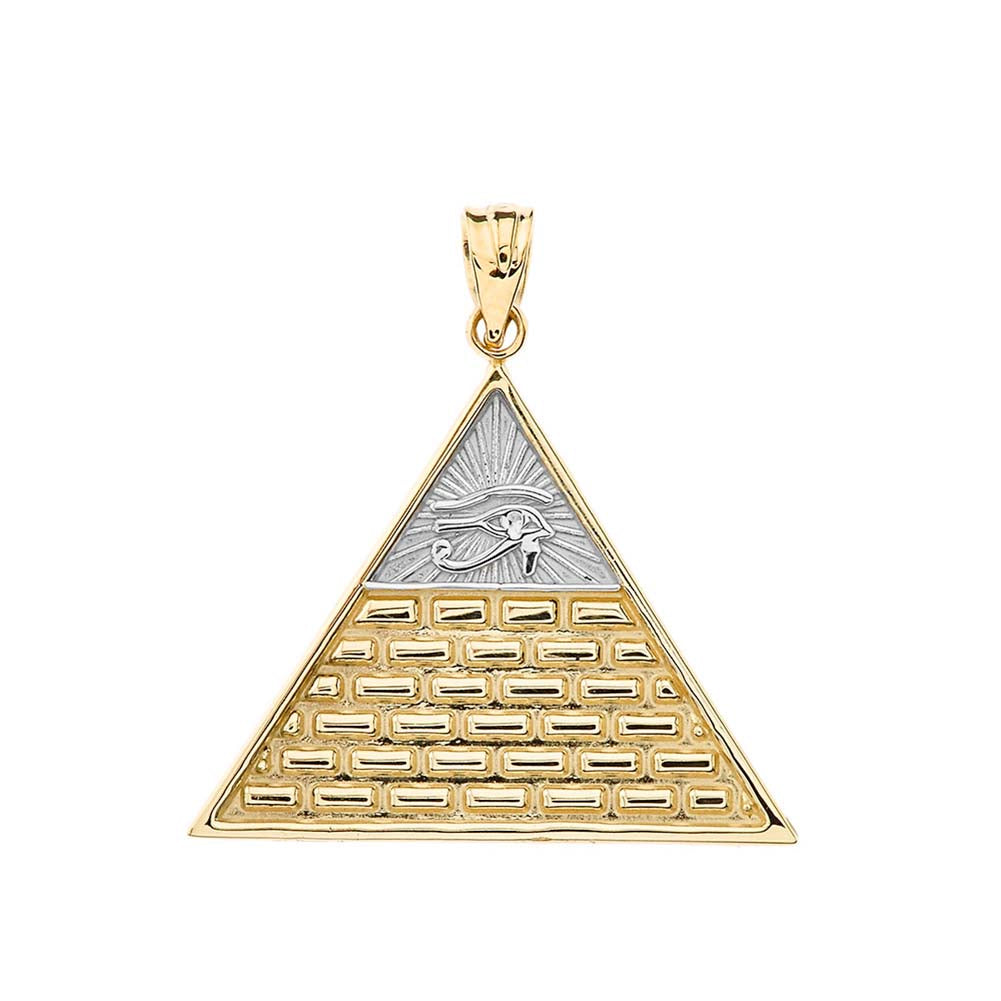 Two-Tone Yellow Gold Egyptian Eye of Ra/Providence Wedjat Pyramid Pendant Necklace, view 2
