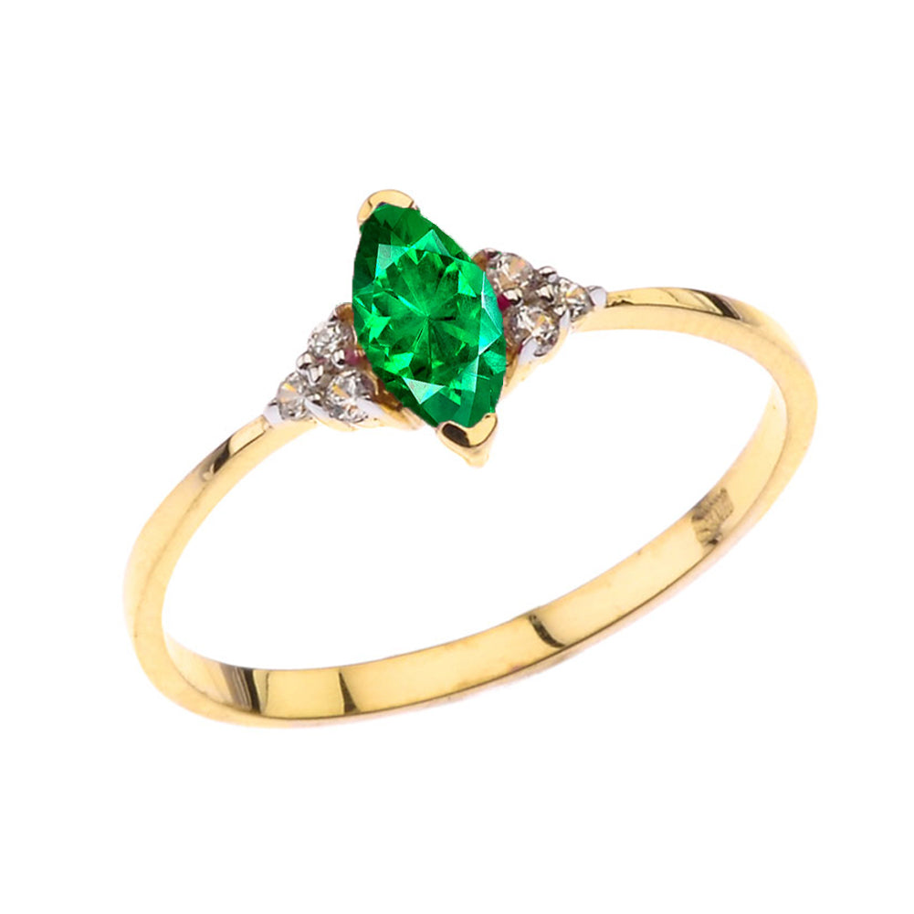 Unique May Emerald (LC) Marquise Promise/Proposal Ring in Gold
