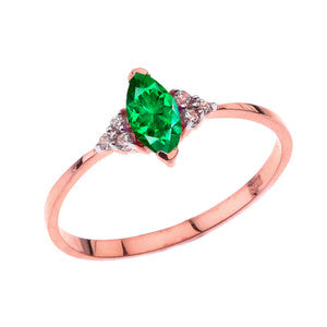 Unique May Emerald (LC) Marquise Promise/Proposal Ring in Gold, view 2
