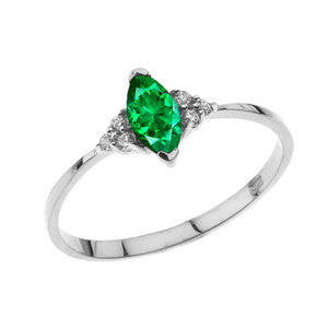 Unique May Emerald (LC) Marquise Promise/Proposal Ring in Gold, view 3