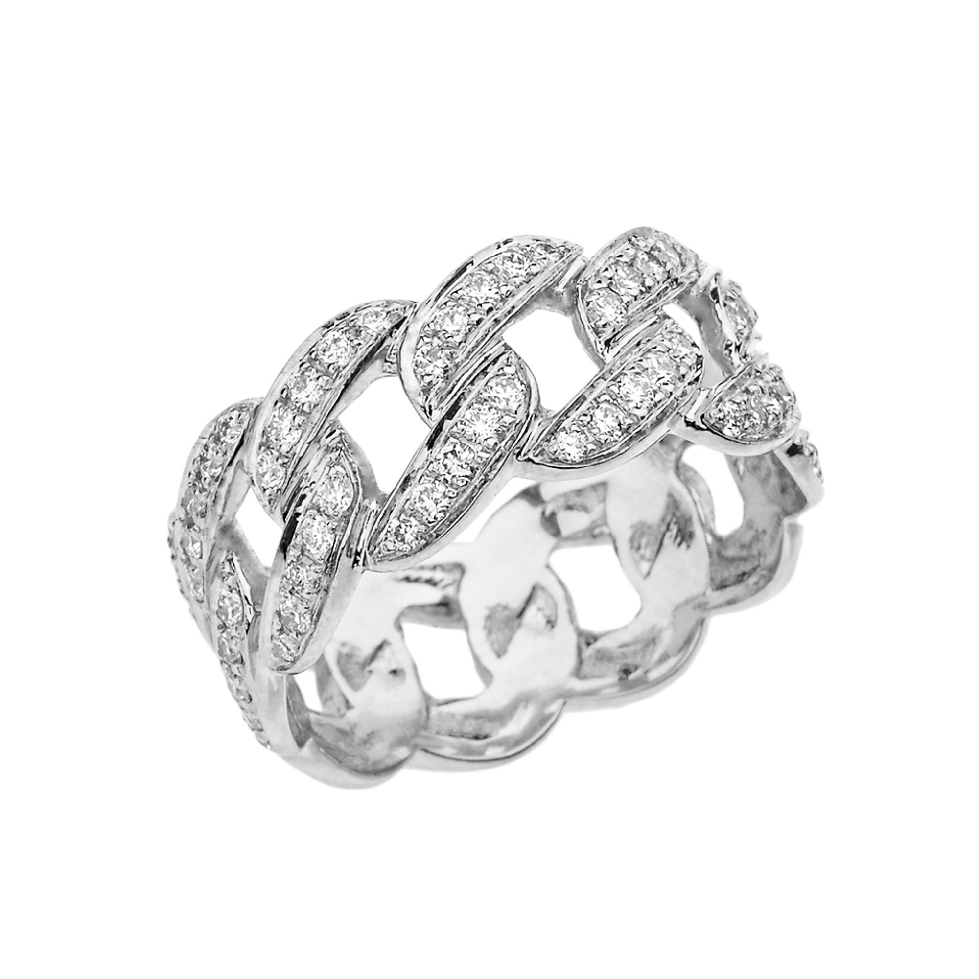 Unisex Gold Cuban Link Chain Design Diamond Eternity Band, view 2