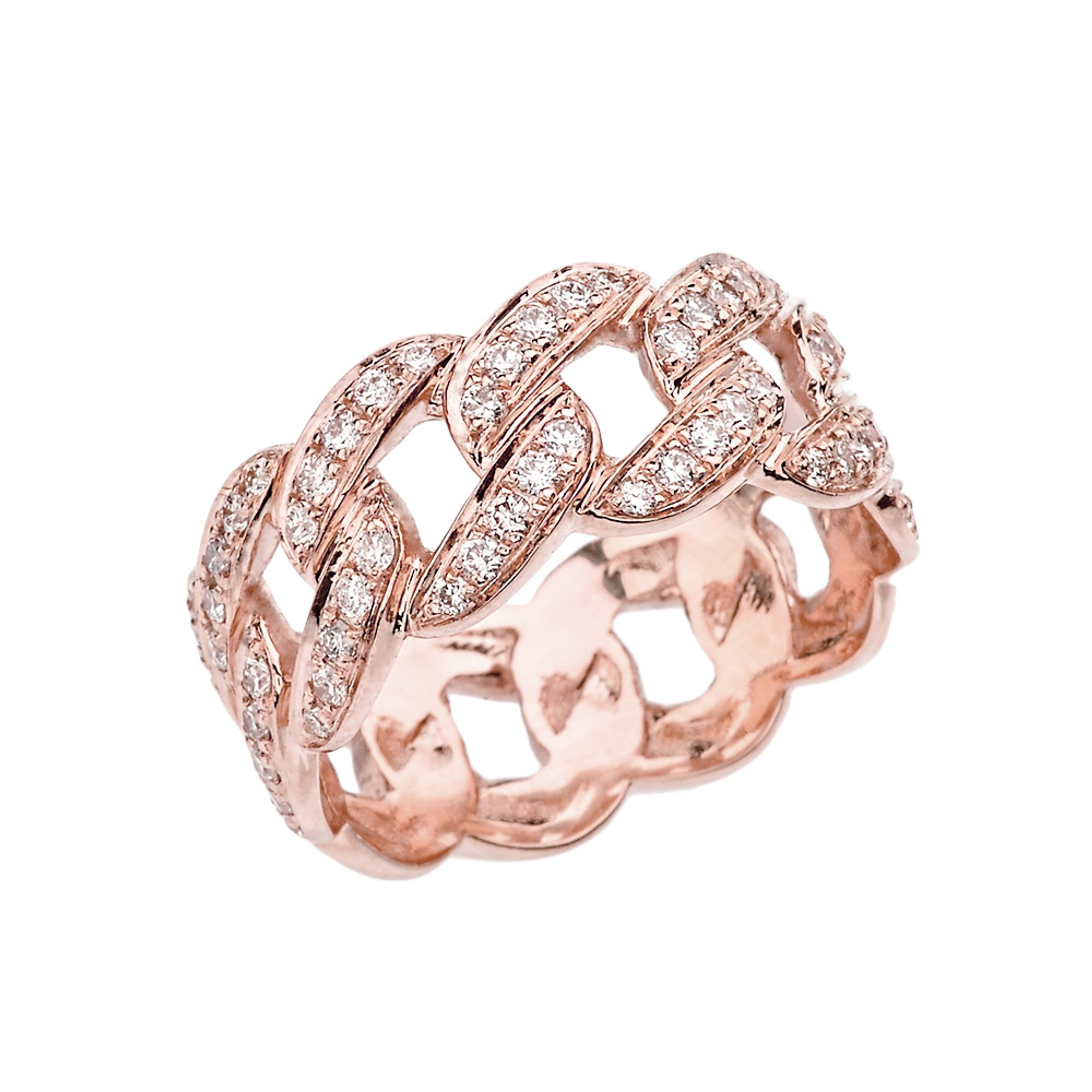 Unisex Gold Cuban Link Chain Design Diamond Eternity Band, view 3