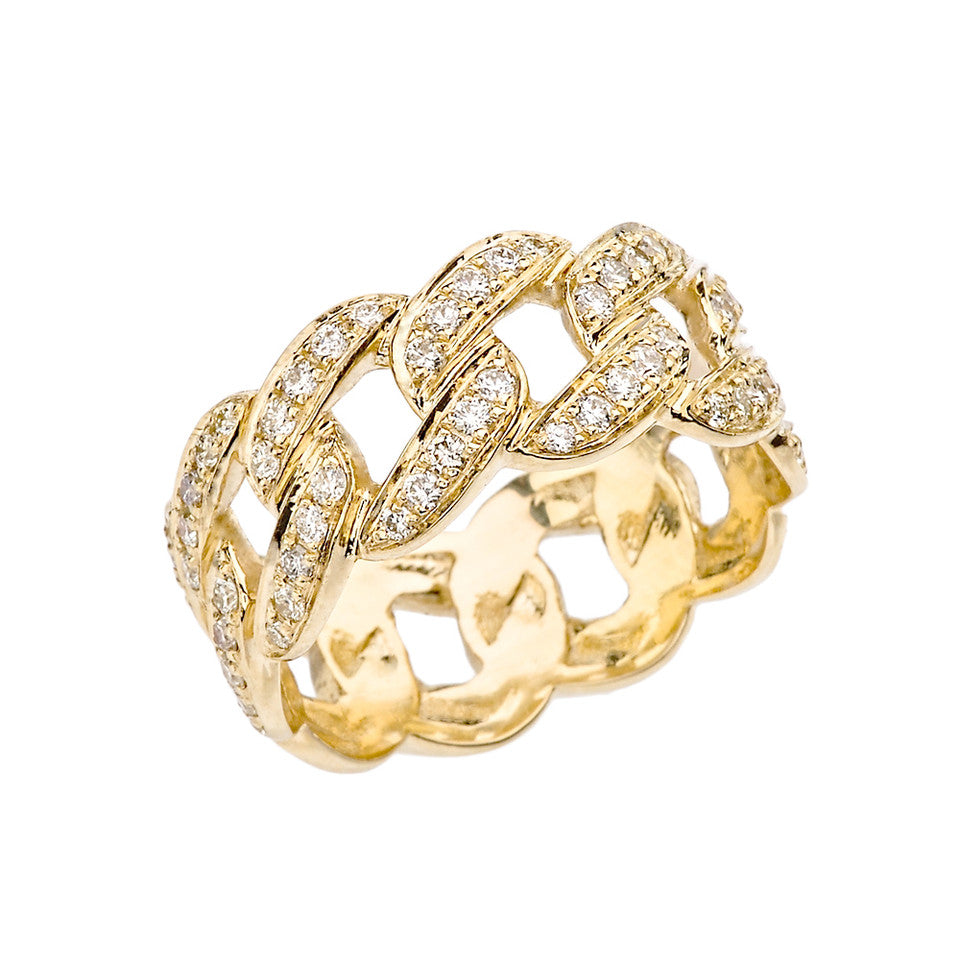 Unisex Gold Cuban Link Chain Design Diamond Eternity Band, view 4
