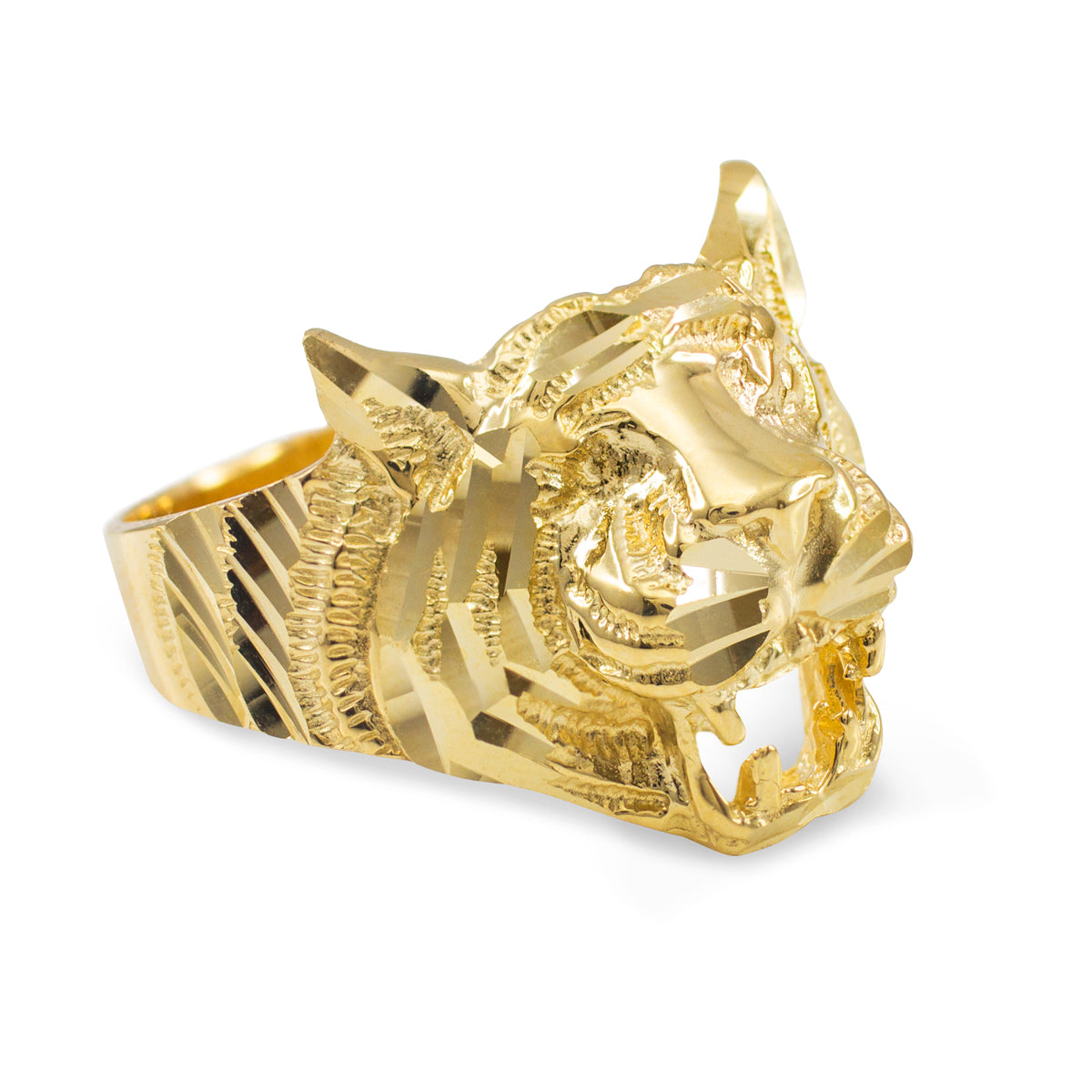 Unisex Gold Diamond Cut Tiger Ring