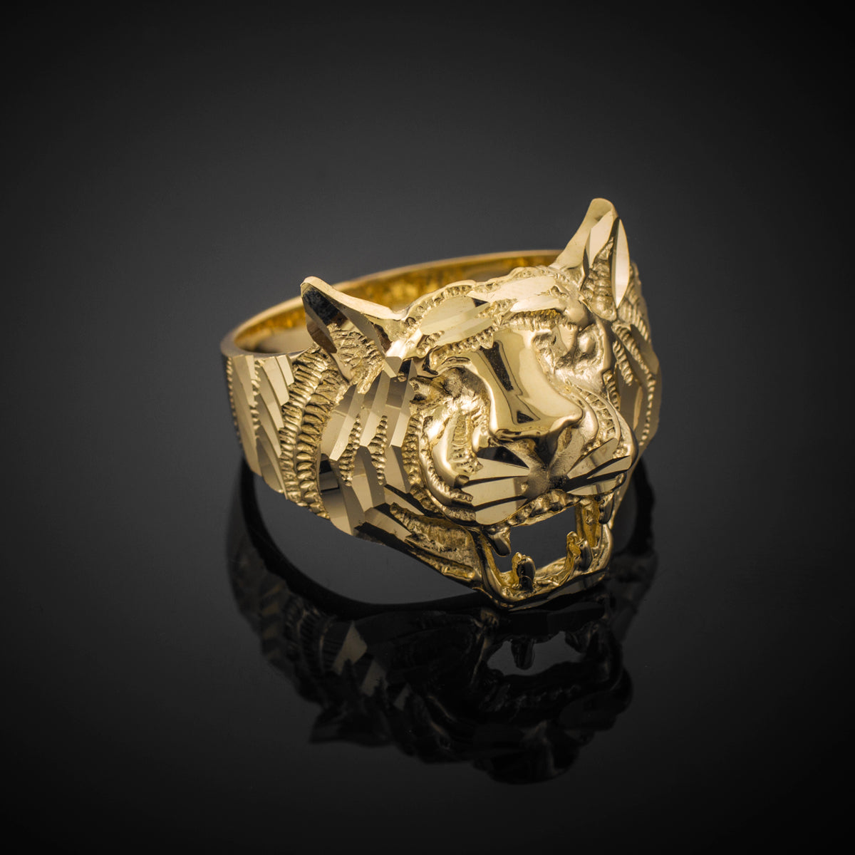 Unisex Gold Diamond Cut Tiger Ring, view 2