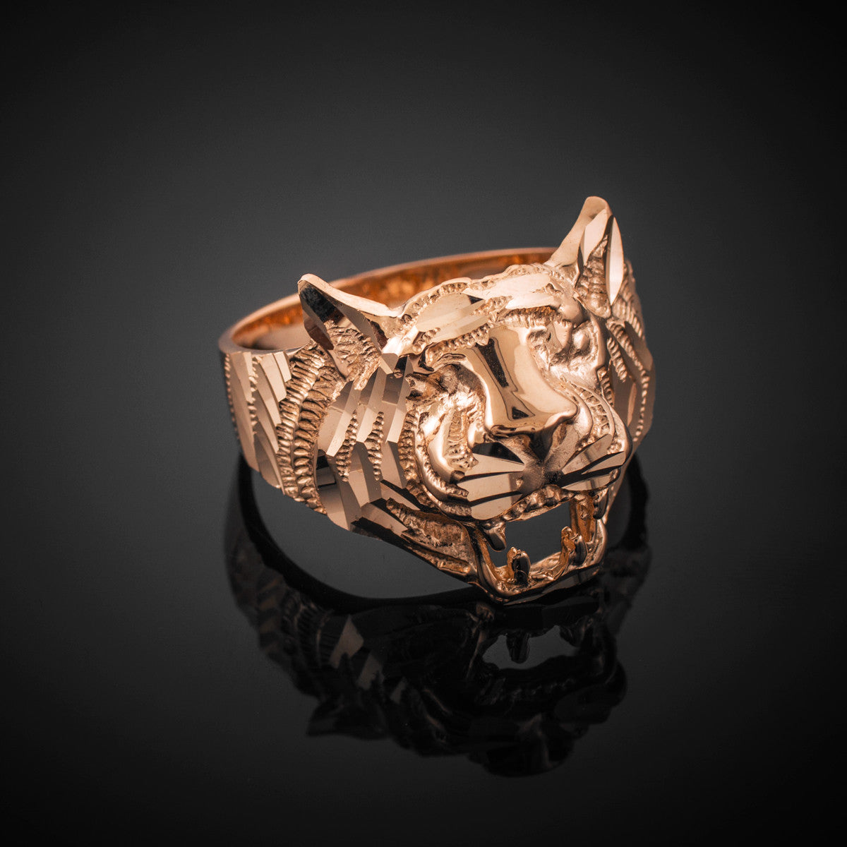 Unisex Gold Diamond Cut Tiger Ring, view 4