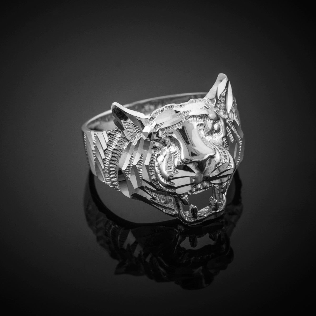 Unisex Gold Diamond Cut Tiger Ring, view 6