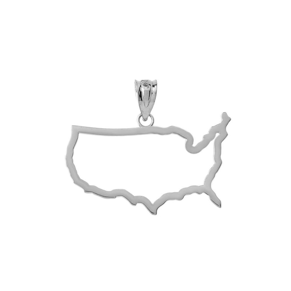 United States Of America Outline Pendant Necklace in Sterling Silver, view 2