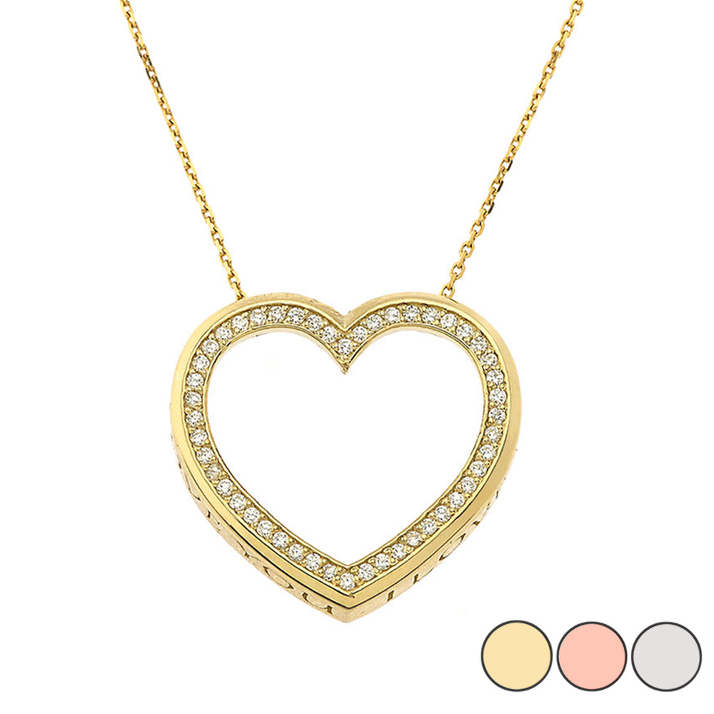 Valentine's Heart"I LOVE YOU" Necklace in Gold (Yellow/Rose/White) (0.75")