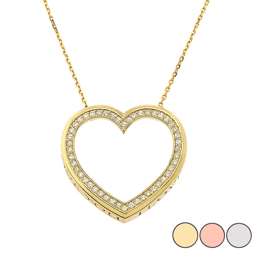 Valentine's Heart"I LOVE YOU" Necklace in Gold (Yellow/Rose/White) (0.75")