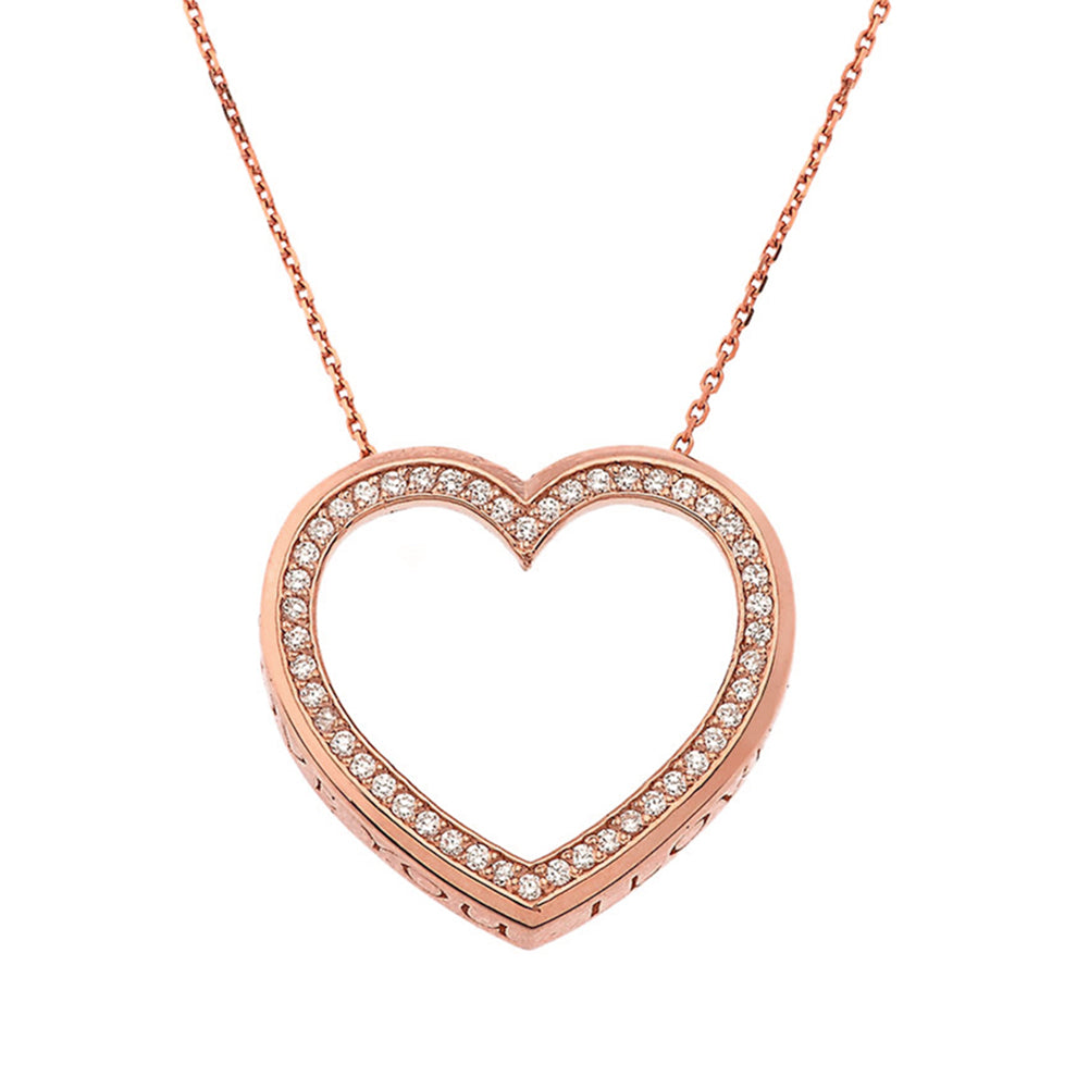 Valentine's Heart"I LOVE YOU" Necklace in Gold (Yellow/Rose/White) (0.75"), view 2